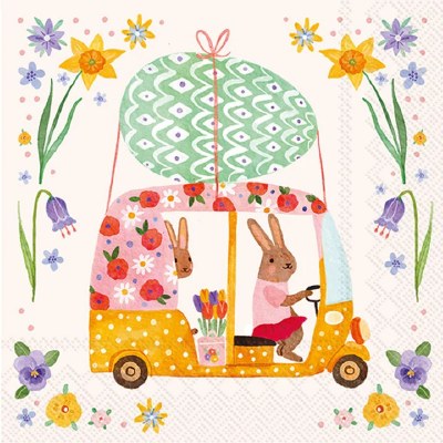 5" Square Bunny Driving a Golf Cart Easter Beverage Napkins