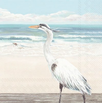 5" Square White Egret on the Beach Beverage Napkins