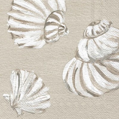 5" Square Distressed White and Taupe Seashells Beverage Napkins