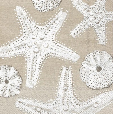 5" Square Distressed White and Taupe Starfish Beverage Napkins