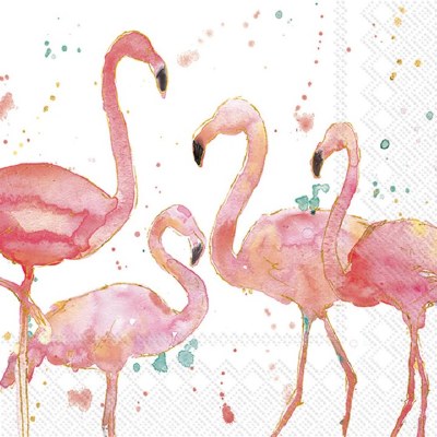 5" Square Four Flamingos Beverage Napkins