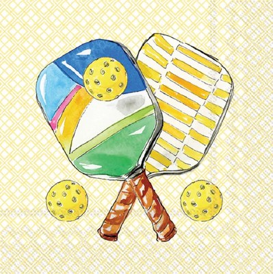 5" Square Pair of Pickleball Paddles Beverage Napkins