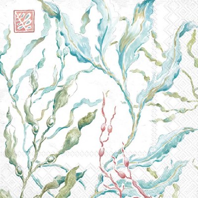 6.5" Square Blue and Green Seaweed Lunch Napkins