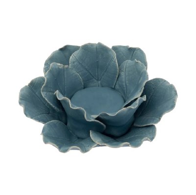 5" Round Blue Ceramic Flower Tealight Holder