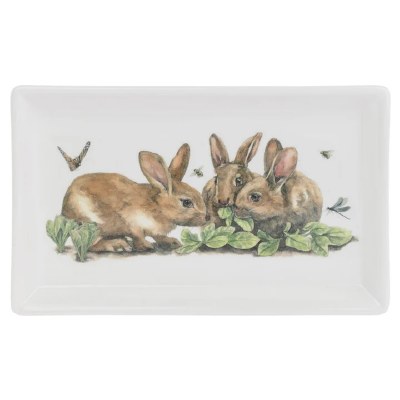 6" x 10" Brown Garden Bunny Ceramic Tray