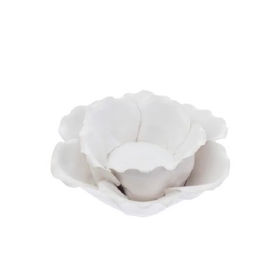 4" Round White Flower Ceramic Tealight Holder