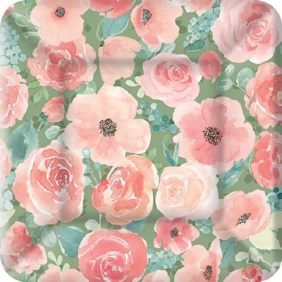 Pack of Eight 10" Sq Blooming Delight Paper Plates