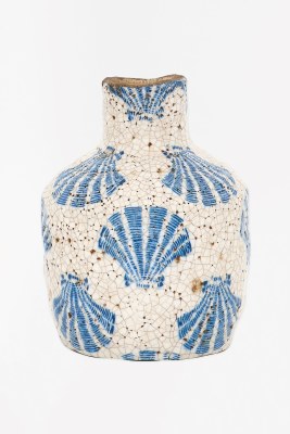 5" Blue Scallop Shell Crackled Ceramic Vase