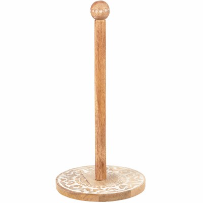 14" White Wash and Brown Wood Paper Towel Holder