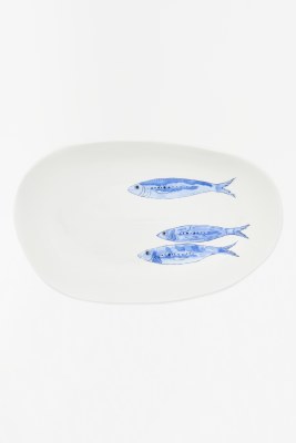 10" x 15" Three Blue Fish Ceramic Platter