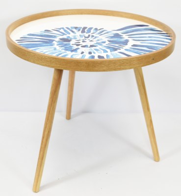 24" Round White and Blue Nautilus Shell End Table