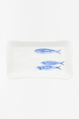7" x 12" Three Blue Fish Ceramic Platter