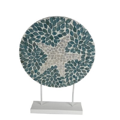 22" Blue and White Capiz Starfish Disk on a Stand