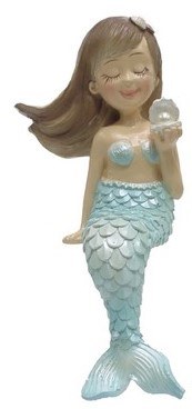 7" Multipastel Polyresin Girl Mermaid Holding a Pearl Figurine