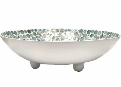 18" Round Blue Capiz Ball-Footed Bowl