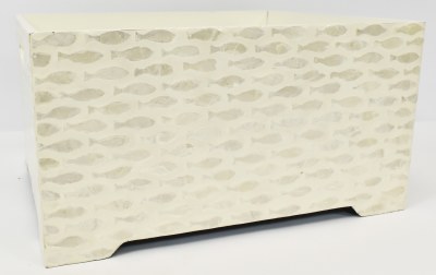 11" x 14" Large White Fish Pattern Coastal Capiz Crate