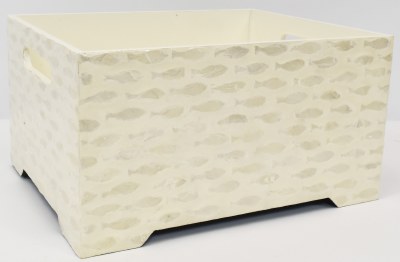 10" x 12" Small White Fish Pattern Coastal Capiz Crate