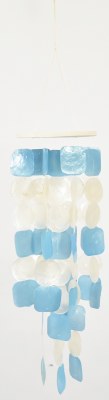 27" Blue Capis Squares and White Capiz Circles Wind Chime