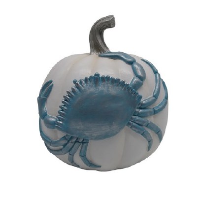 8" Blue Crab on a White Polyresin Pumpkin
