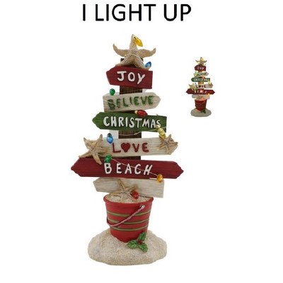 14" LED Polyresin Multicolor Christmas Beach Signs Statue