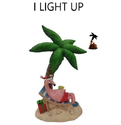 12" LED Polyresin Flamingo Under a Palm Tree Statue