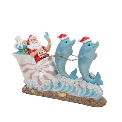 10" Polyresin Santa Riding in a Dolphin Sleigh Statue