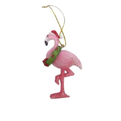 4" Polyresin Flamingo Holding a Wreath Ornament