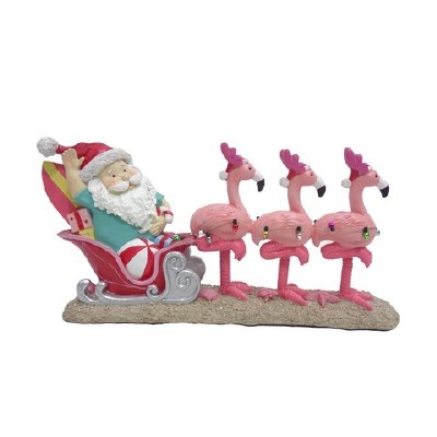 7" Polyresin Santa Riding in a Flamingo Sleigh Staue