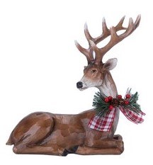 8" Brown Polyresin Reindeer Laying Statue