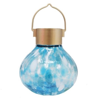 6" LED Blue and White Glass Solar Lantern