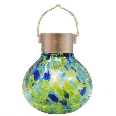 6" LED Green and Blue Glass Solar Lantern