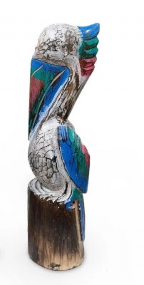 20" Large Multipastel Wood Pelican on a Piling Statue
