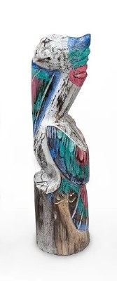 Medium Multipastel Wood Pelican on a Piling Statue
