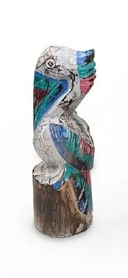 10" Small Multipastel Wood Pelican on a Piling Statue