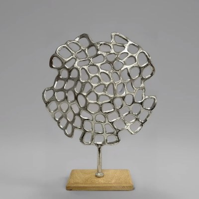 17" Large Aluminum Silver Lotus Leaf Statue
