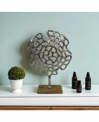 15" Small Aluminum Silver Lotus Leaf Statue