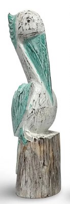 20" Large Multicolor Wood Pelican on a Piling Statue