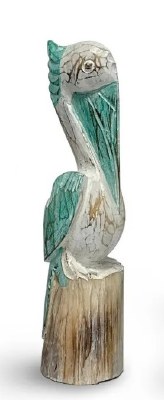 Medium Multicolor Wood Pelican on a Piling Statue