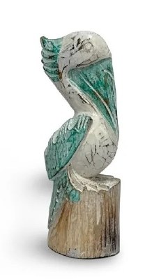 10" Small Multicolor Wood Pelican on a Piling Statue