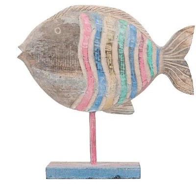 Medium Multicolor Curvy Line Design Wood Fish Statue