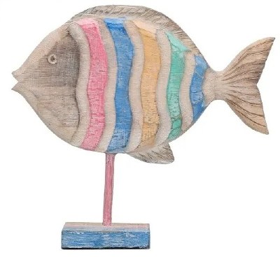 Small Multicolor Curvy Line Design Wood Fish Statue
