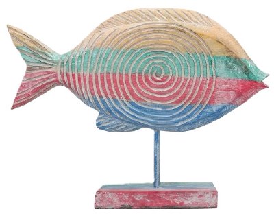 Large Multicolor Circle Design Wood Fish Statue