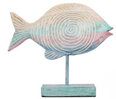 Medium Multicolor Circle Design Wood Fish Statue