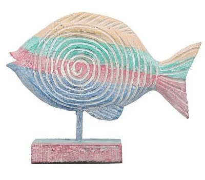 Small Multicolor Circle Design Wood Fish Statue