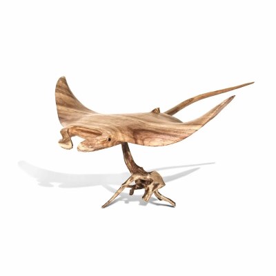 25" Natural Wood Manta Ray on Driftwood Sculpture
