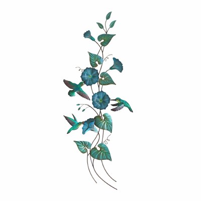 48" x 18" Hummingbirds and Morning Glories Large Vertical Botanical Wall Art Plaque MM024