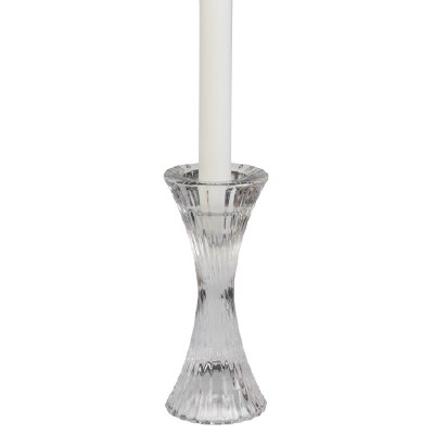 6" Clear Ribbed Glass Taper Candle Holder