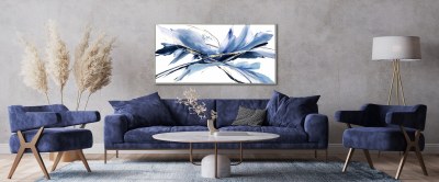 28" x 56" Blue and Gold Abstract Canvas Framed