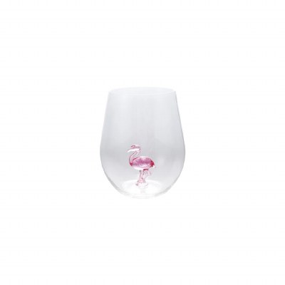 16 Oz Stemless Acrylic Wine Glass With a Flamingo in the Center
