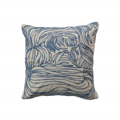 20" Sq Blue and Natural Lines Decorative Pillow
